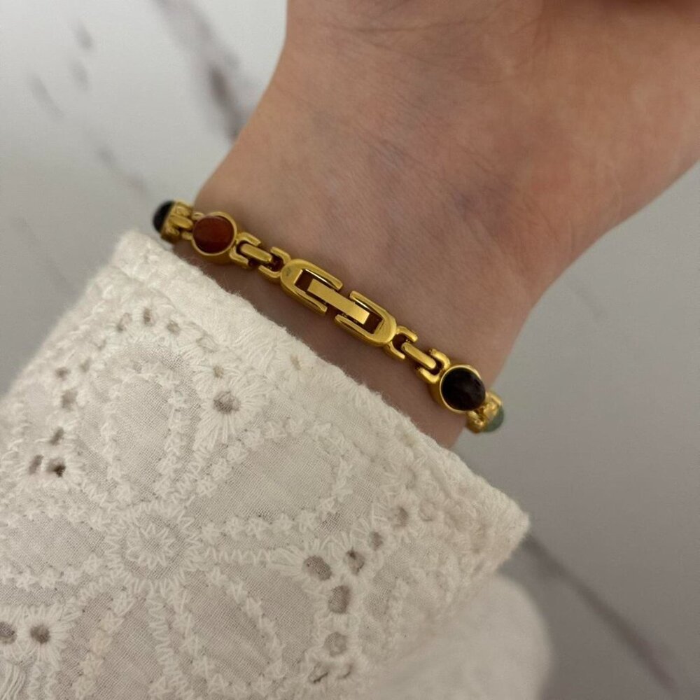 Sku:0463 gold mini watch bracelet with multicoloured natural‎ stones + gift bag - Picture 4 of 7